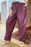 Made in Italy Runa Leather Look Tapered Barrel Pant Burgundy